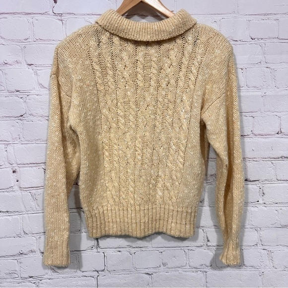 Lizsport women’s vintage Sweater Petite Beige Tan Collared Chunky Shoulder Pad - Picture 4 of 7